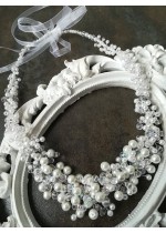 Кристална диадема за сватба с бели перли и кристали Сваровски White Crystal Magic
